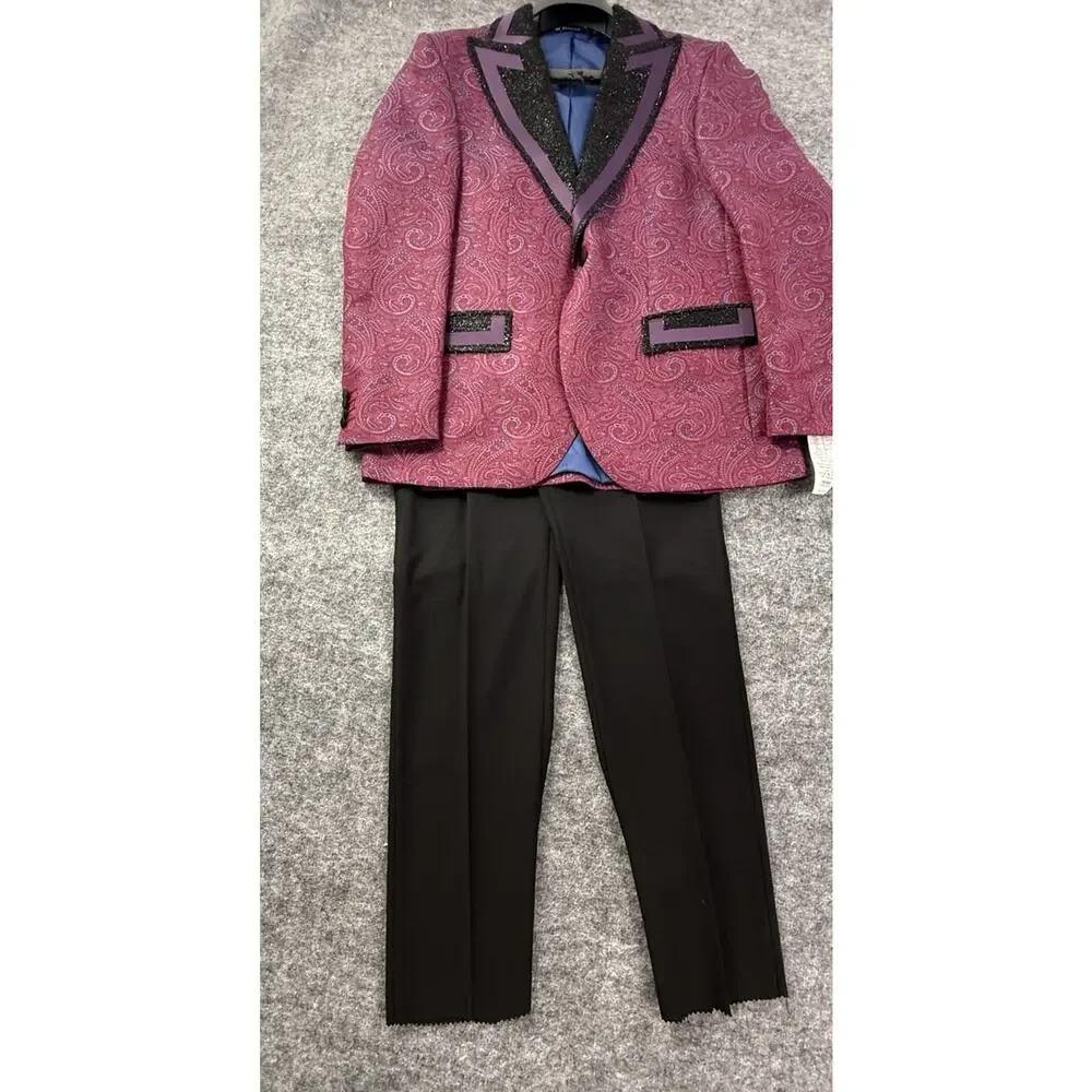 Ziggler Milano Mens Tuxedo Suit Blazer Pants Paisley Red Blue US 46 EU 56 T10